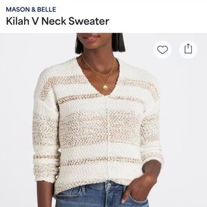 Stitch Fix Mason & Belle Kilah Cozy V-Neck Sweater in Cream and Tan